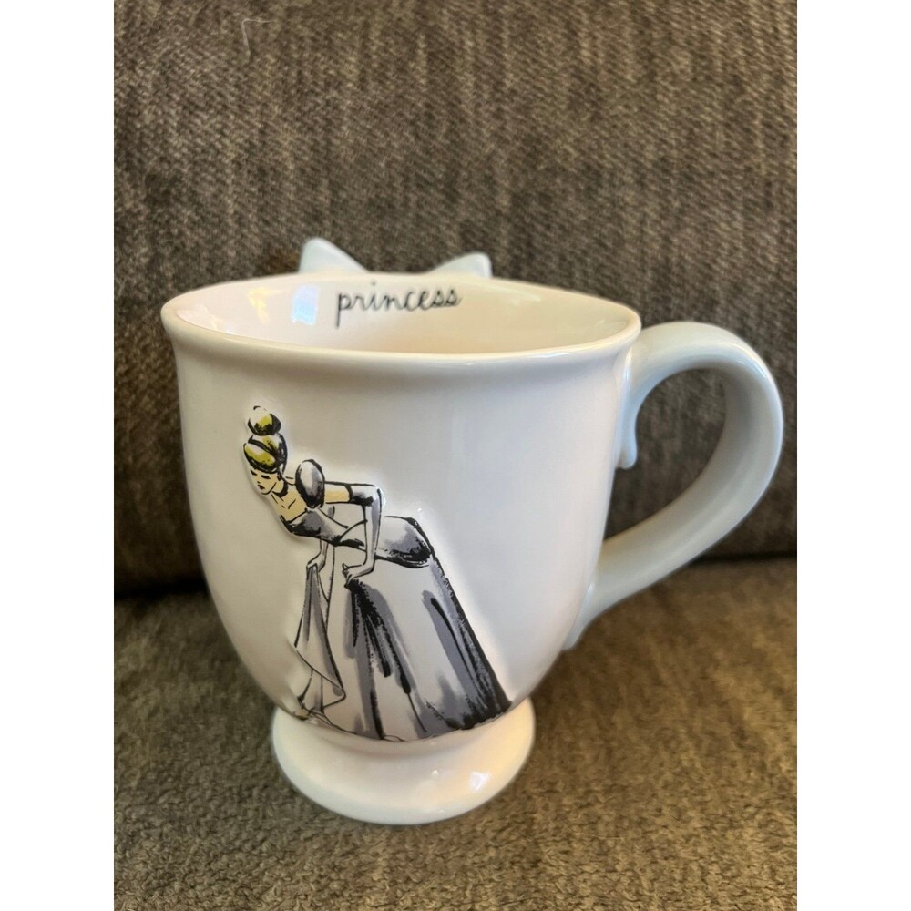 Rae Dunn Disney Princess Cinderella Sketch Mug w/ 3D Blue Bow Accent